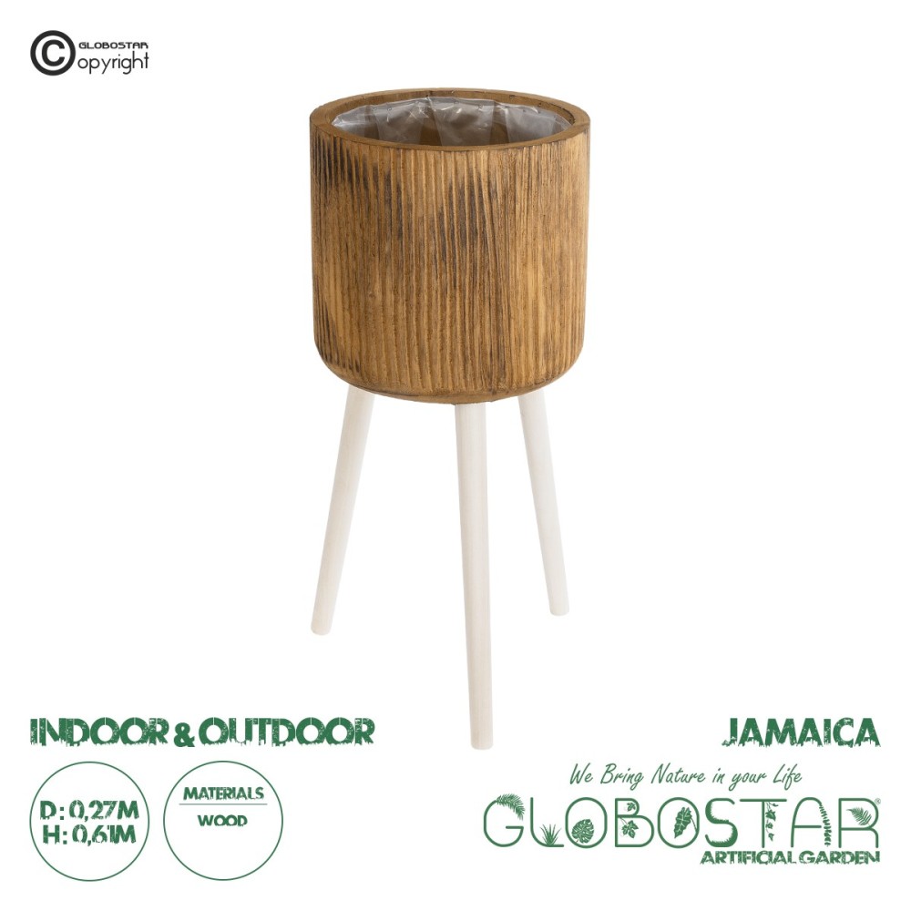 GloboStar® Artificial Garden JAMAICA 20555 Διακοσμητικό Ξύλινο Κασπώ Γλάστρα - Flower Pot Καφέ Φ27 x Υ61cm